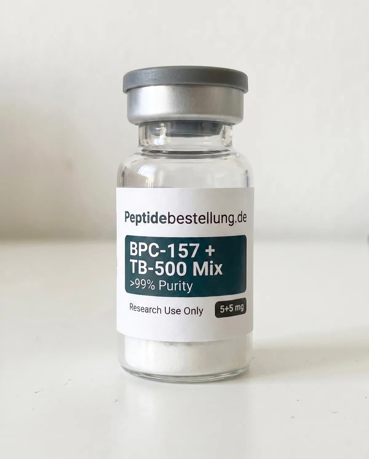 Wolverine Stack: BPC-157 + TB-500 Mix im Glasvial mit 5 + 5 mg auf dem Etikett
